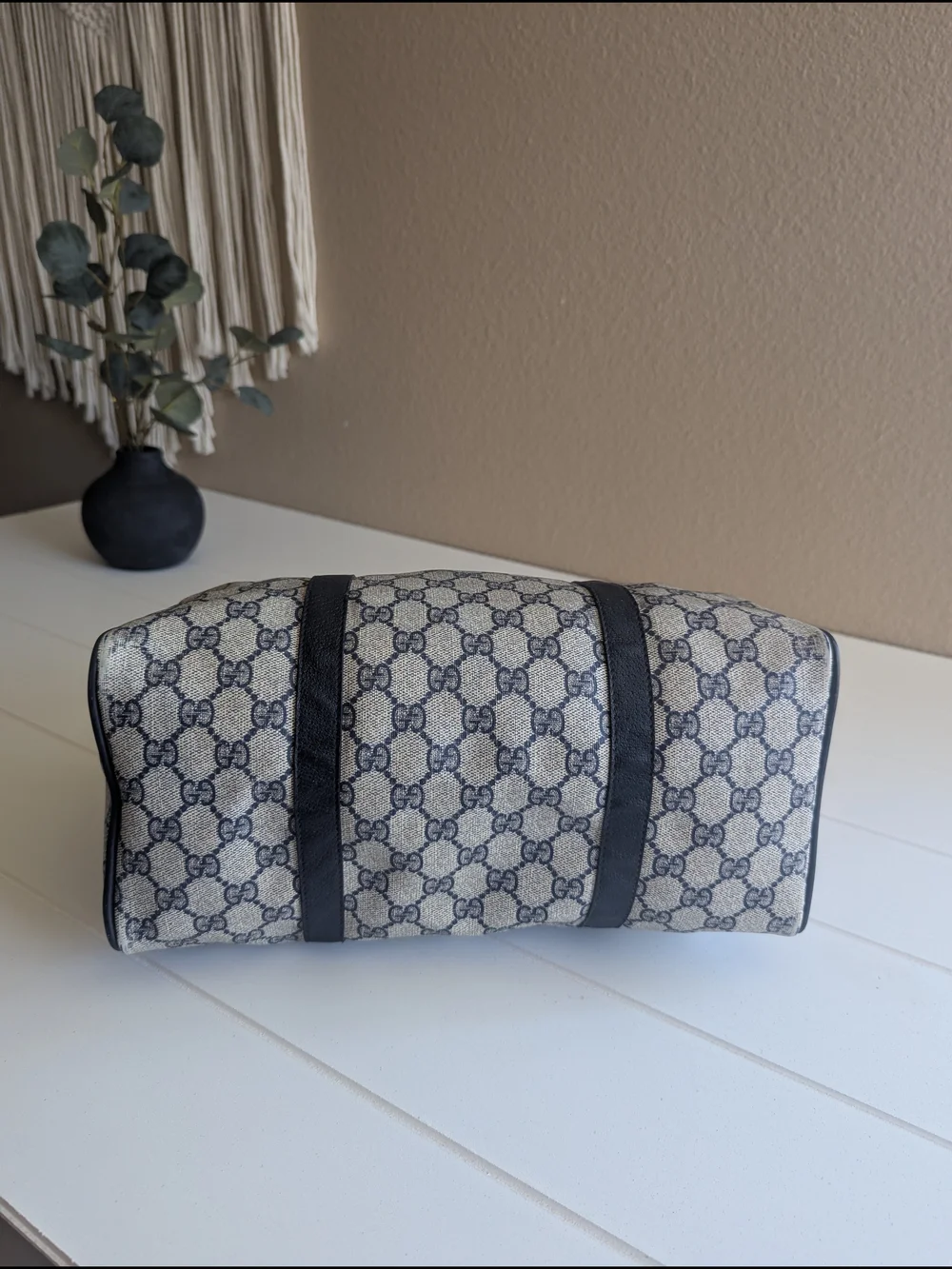 vintage 1980s Gucci Accessory Collection Navy GG Supreme Boston Bag.